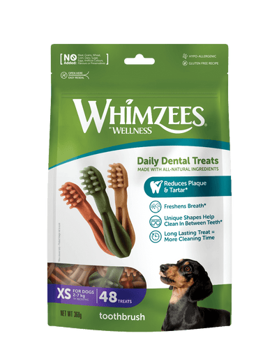 Whimzees Toothbrush-shaped vegetarian dental chew treats for dogs