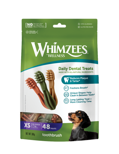 Whimzees Toothbrush-shaped vegetarian dental chew treats for dogs