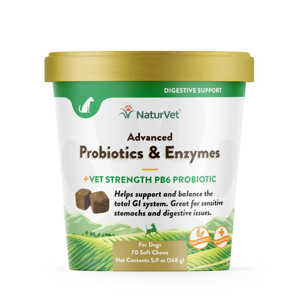 NaturVet Advanced Probiotics & Enzymes for dogs packaging on a white background