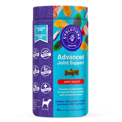 Evolutions NaturVet Advanced Joint Support supplement packaging for dogs on a white background