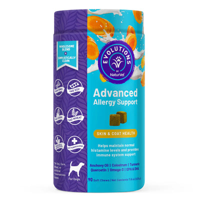 Evolutions Advanced Allergy Support for dogs packaging on a white background