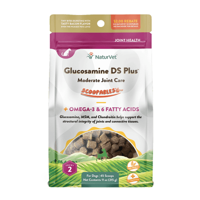 NaturVet Glucosamine DS Plus joint care scoopables for dogs, bacon flavor, 11oz, promotes joint health with Omega-3 & 6.