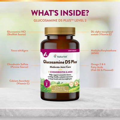 Naturvet Glucosamine DS Plus Level 2 (Time Release) Moderate Care Joint Support Supplement Chewable Tablets For Dogs & Cats