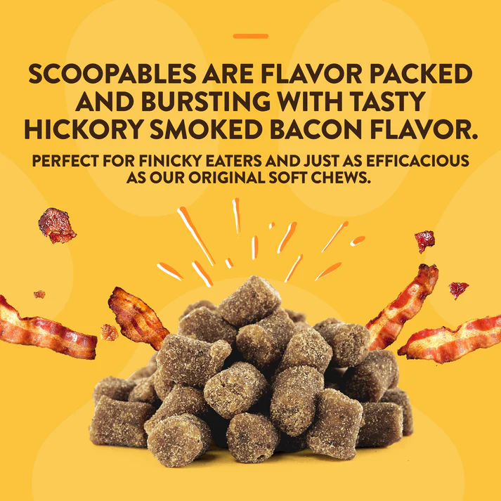 NaturVet Scoopables are bacon-flavored treats that deter stool eating, ideal for finicky pets.