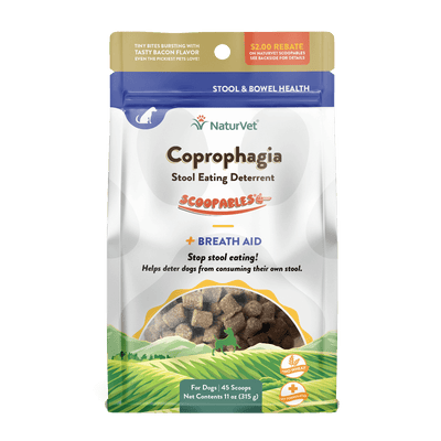 NaturVet Coprophagia Stool Eating Deterrent Scoopables, 11oz, bacon-flavored, aids digestion and freshens breath for dogs.