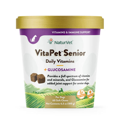 NaturVet VitaPet Senior Daily Vitamins with Glucosamine packaging on a white background
