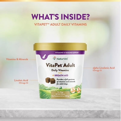 NaturVet VitaPet Adult Daily Vitamins container on a light background