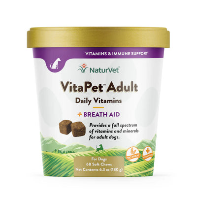 NaturVet VitaPet Adult Daily Vitamins and Breath Aid container on a white background