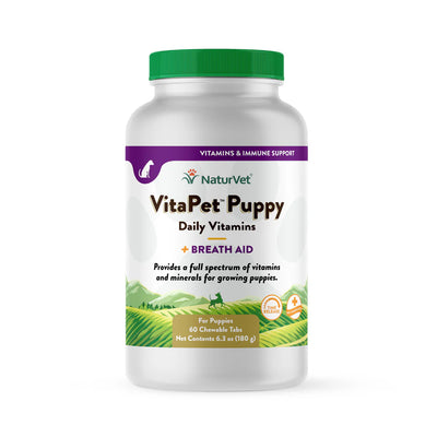 NaturVet VitaPet Puppy Daily Vitamins bottle on a white background
