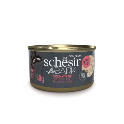 Schesir After Dark Pate Canned Cat Food - Chicken with Beef, 80g, grain-free, premium nutrition for cats.