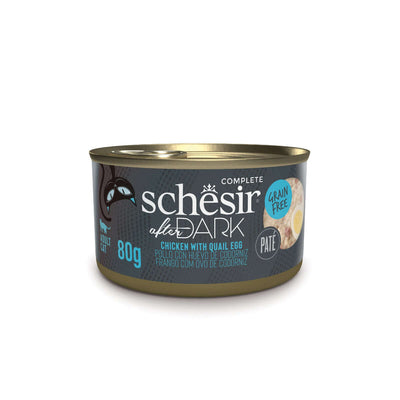Schesir After Dark Pate Canned Cat Food, Chicken with Quail Egg, 80g - Grain-free, high-protein nutrition for cats.
