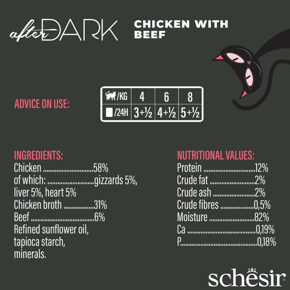 Schesir After Dark Chicken and Beef Canned Cat Food - Grain-Free Wholefood with Organs for Singapore Cats Ingredients