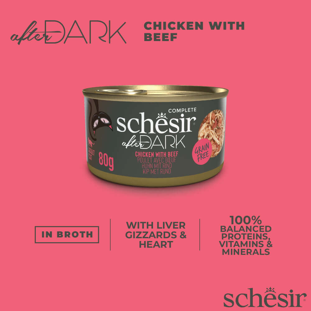 Schesir After Dark Chicken and Beef Canned Cat Food - Grain-Free Wholefood with Organs for Singapore Cats USPS