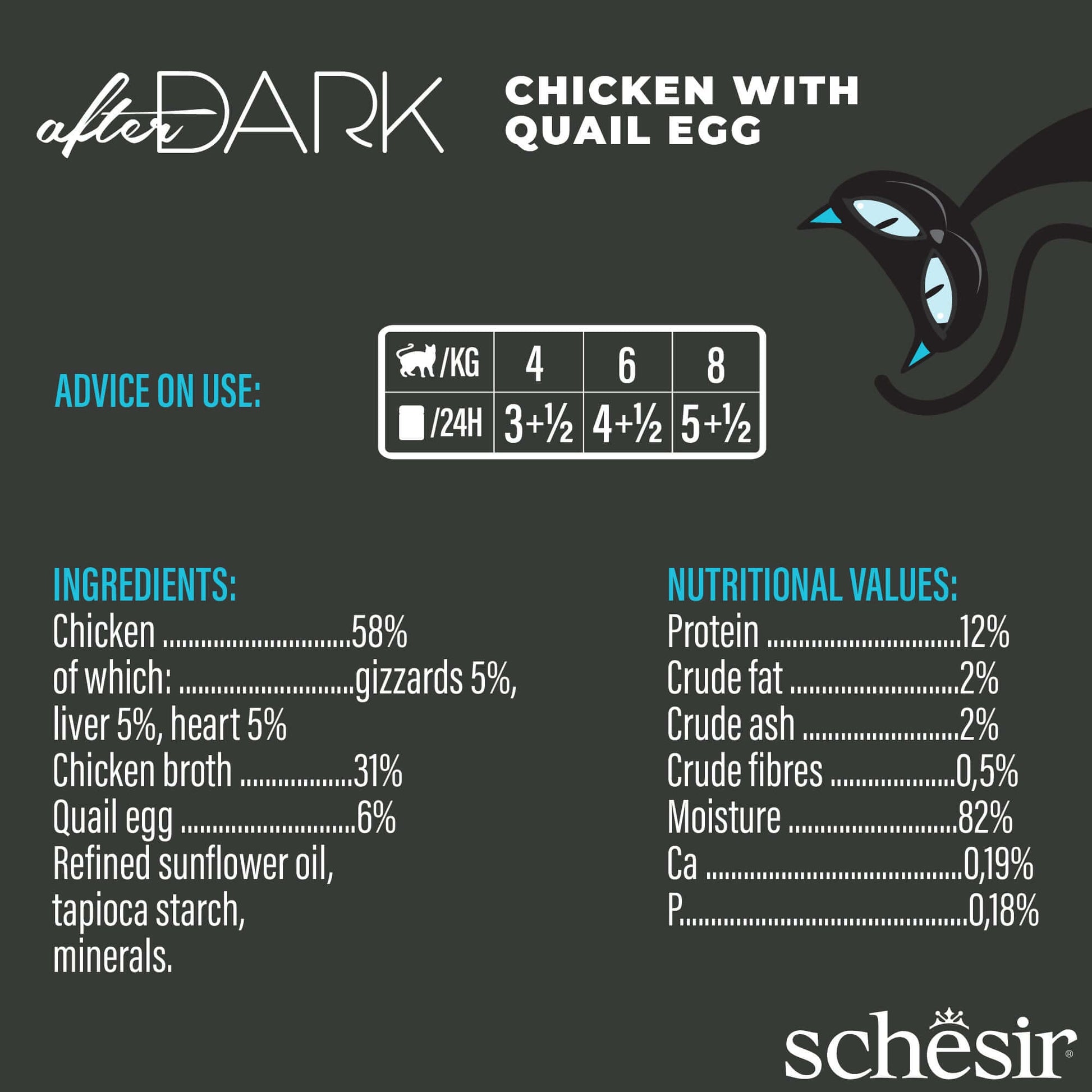 Schesir After Dark Chicken with Quail Egg Canned Cat Food - Grain-Free Wholefood for Singapore Cats Ingredients