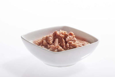 a bowl of Schesir Tuna in Natural Gravy Wet Cat Food