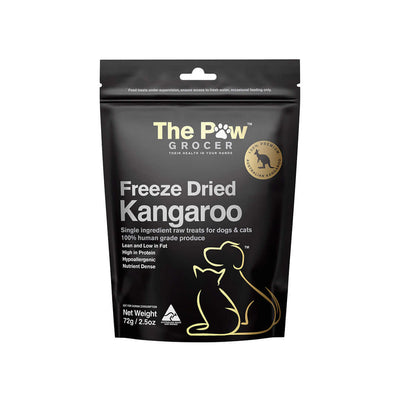 The Paw Grocer Freeze Dried Kangaroo Treats for dogs and cats, 72g pack, high protein, human-grade ingredients.