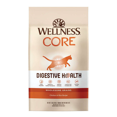 Wellness CORE Digestive Health Chicken Recipe Dry Cat Food for sensitive stomachs with wholesome grains.