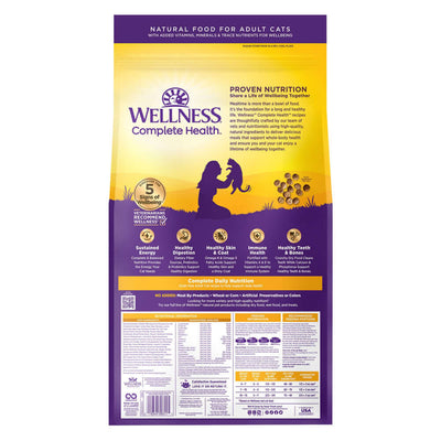 Wellness Complete Health Grain-Free Cat Food bag featuring deboned chicken and natural ingredients for indoor cats.