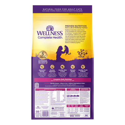 Wellness Complete Health Grain-Free Indoor Cat Food for adult cats, with salmon & herring, promoting whole-body health.