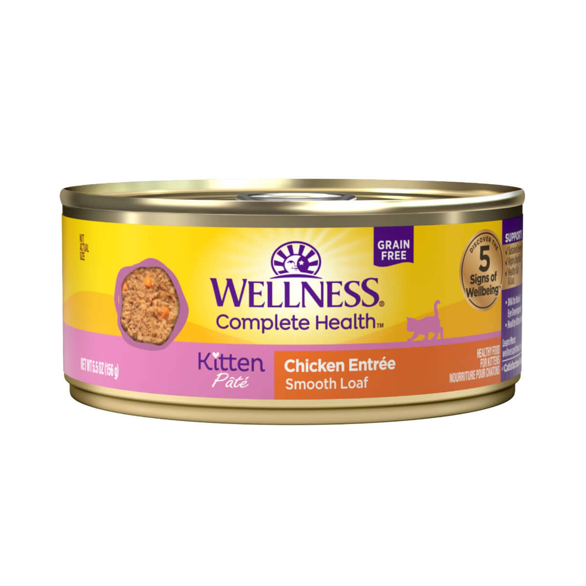 Wellness Complete Health Chicken Pate Kitten Food 156g can, grain-free, high-protein nutrition for kittens.