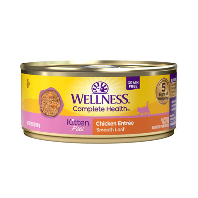 Wellness Complete Health Chicken Pate Kitten Food 156g can, grain-free, high-protein nutrition for kittens.