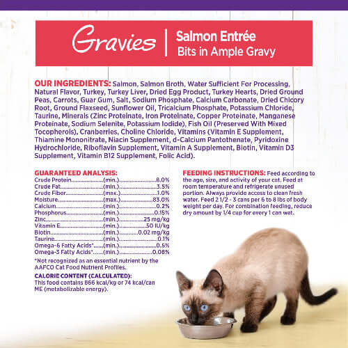 Ingredients and feeding instructions for Wellness Complete Health Salmon Entrée canned cat food.