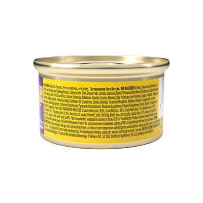 Wellness Complete Health Turkey Dinner canned cat food with ingredient list and nutritional information.